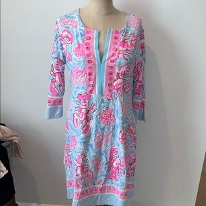 Barbara Erickson pink and blue lobster dress size small